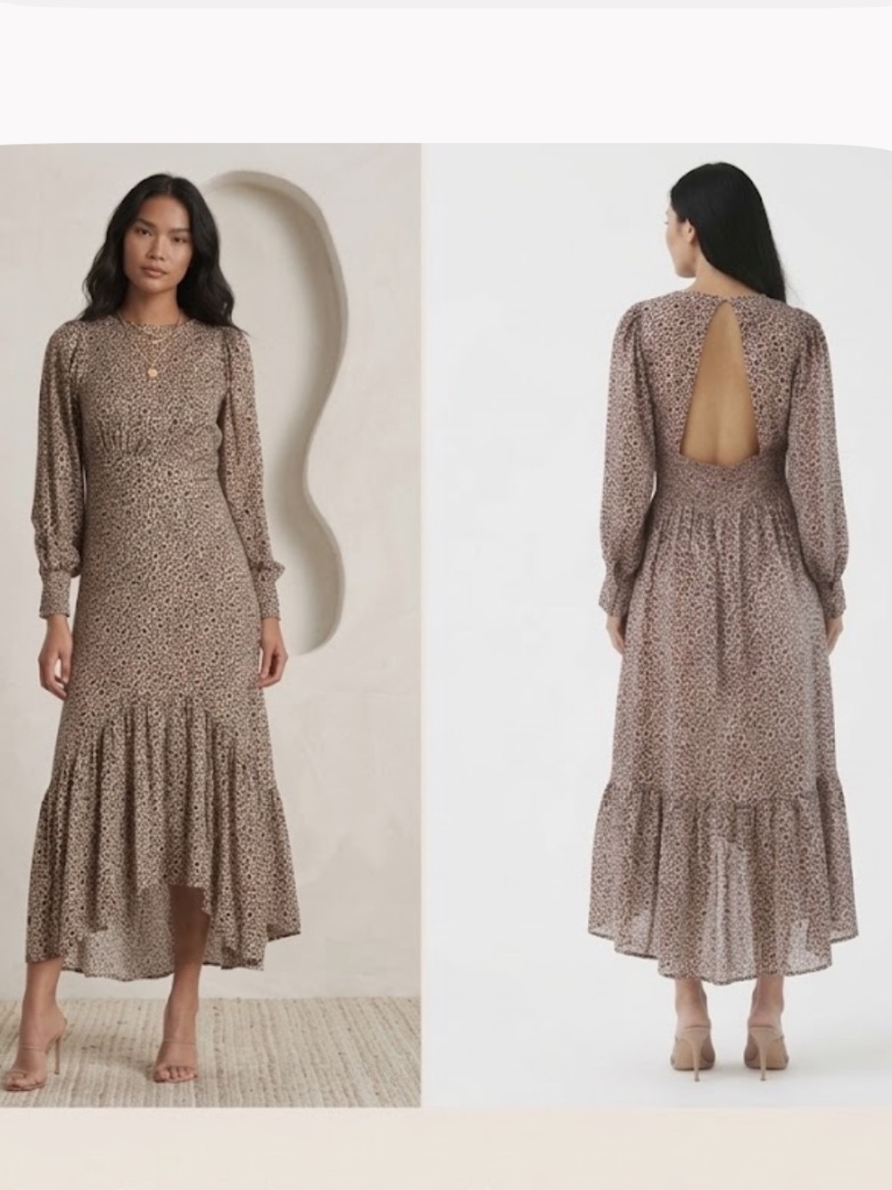 AFRM Gilda Leopard Print Midi Dress Size M Back Cutout NWT